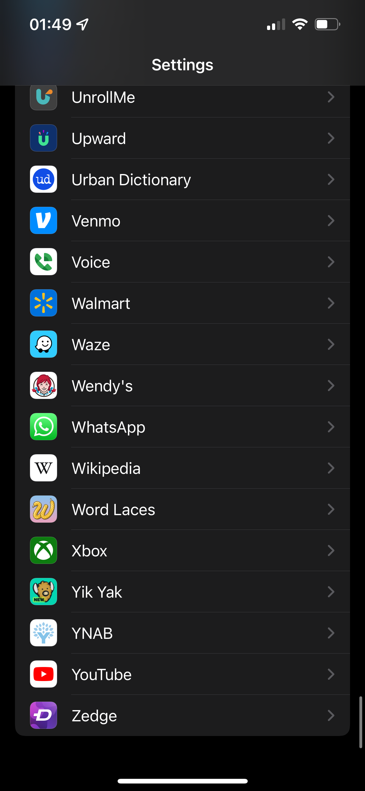 iPhone App List Settings