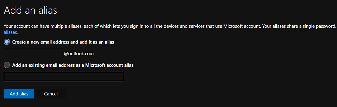 Microsoft Account Alias
