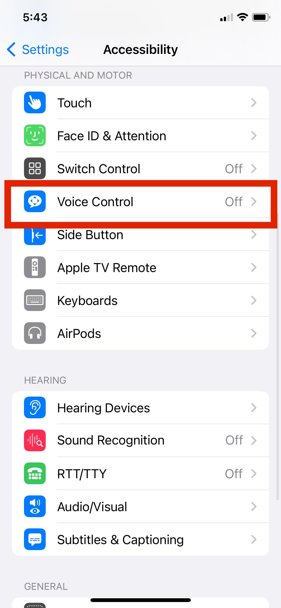 Voice control setting