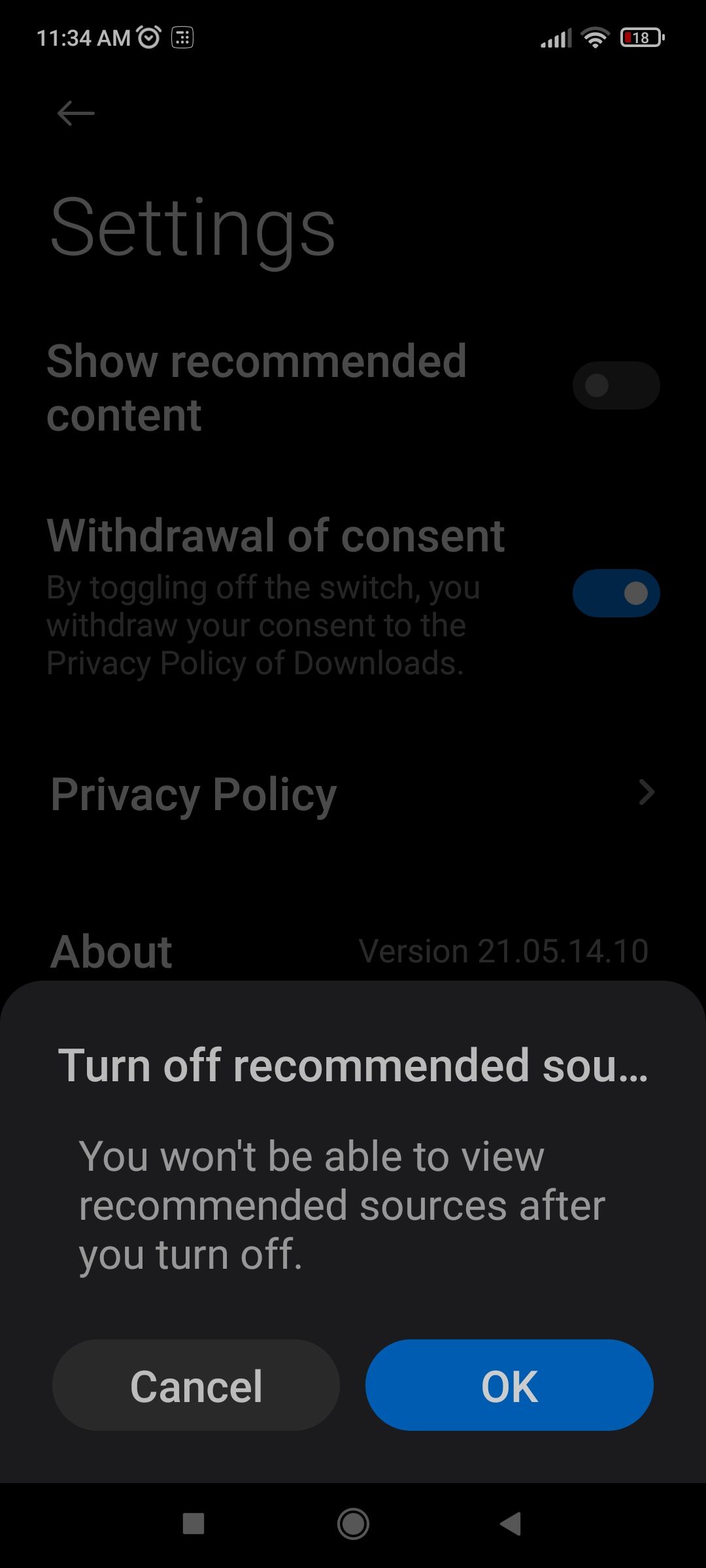 Turn Off Show Recommended Content Prompt in Downloads
