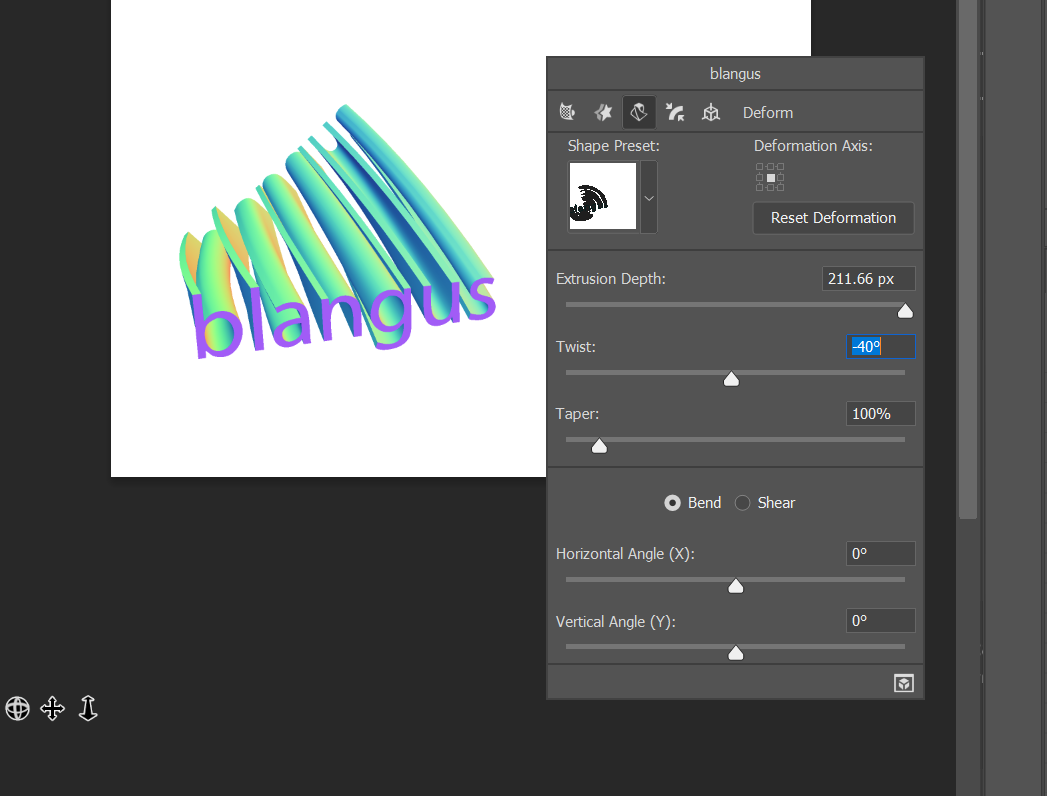Adding a twist to a 3D text layer in Photoshop.