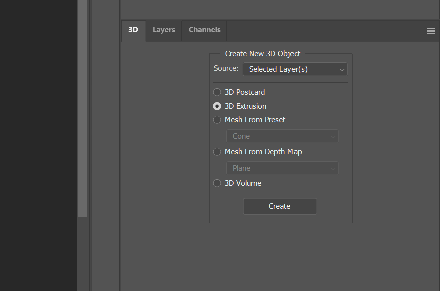 Creating a 3D extrusion in Photoshop.