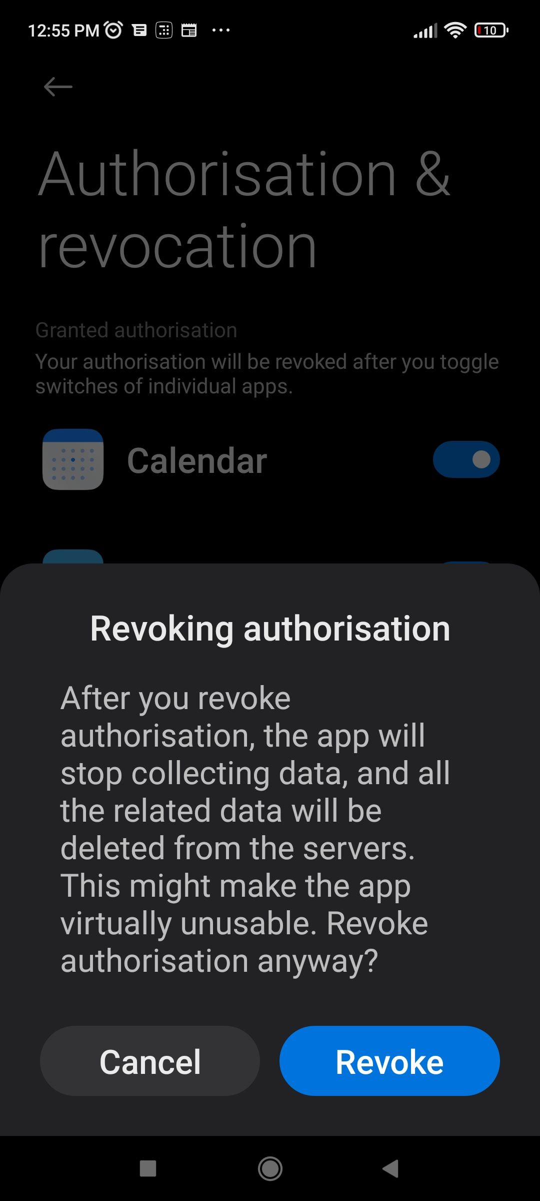 Screenshot of Revoking Authorisation of MSA in Xiaomi Settings