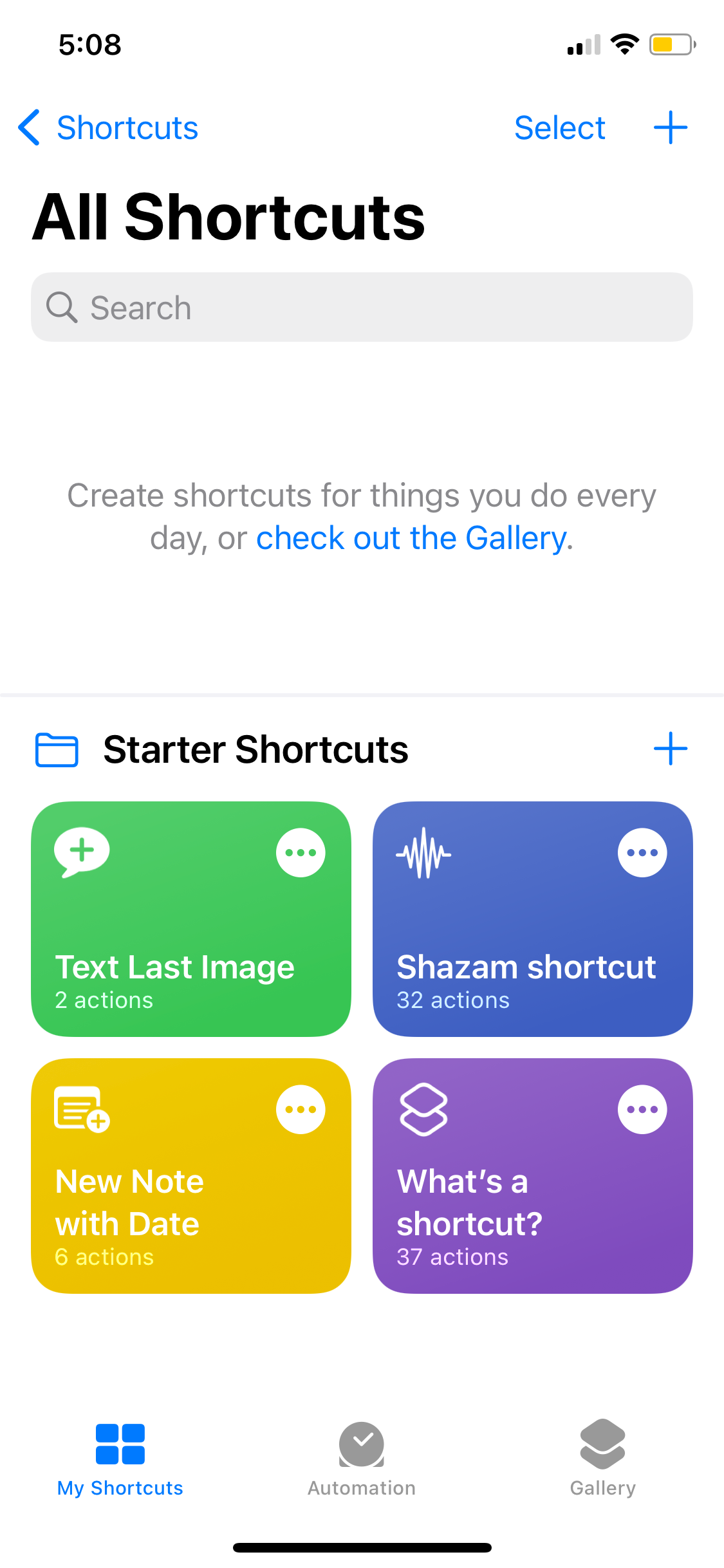 shortcuts menu