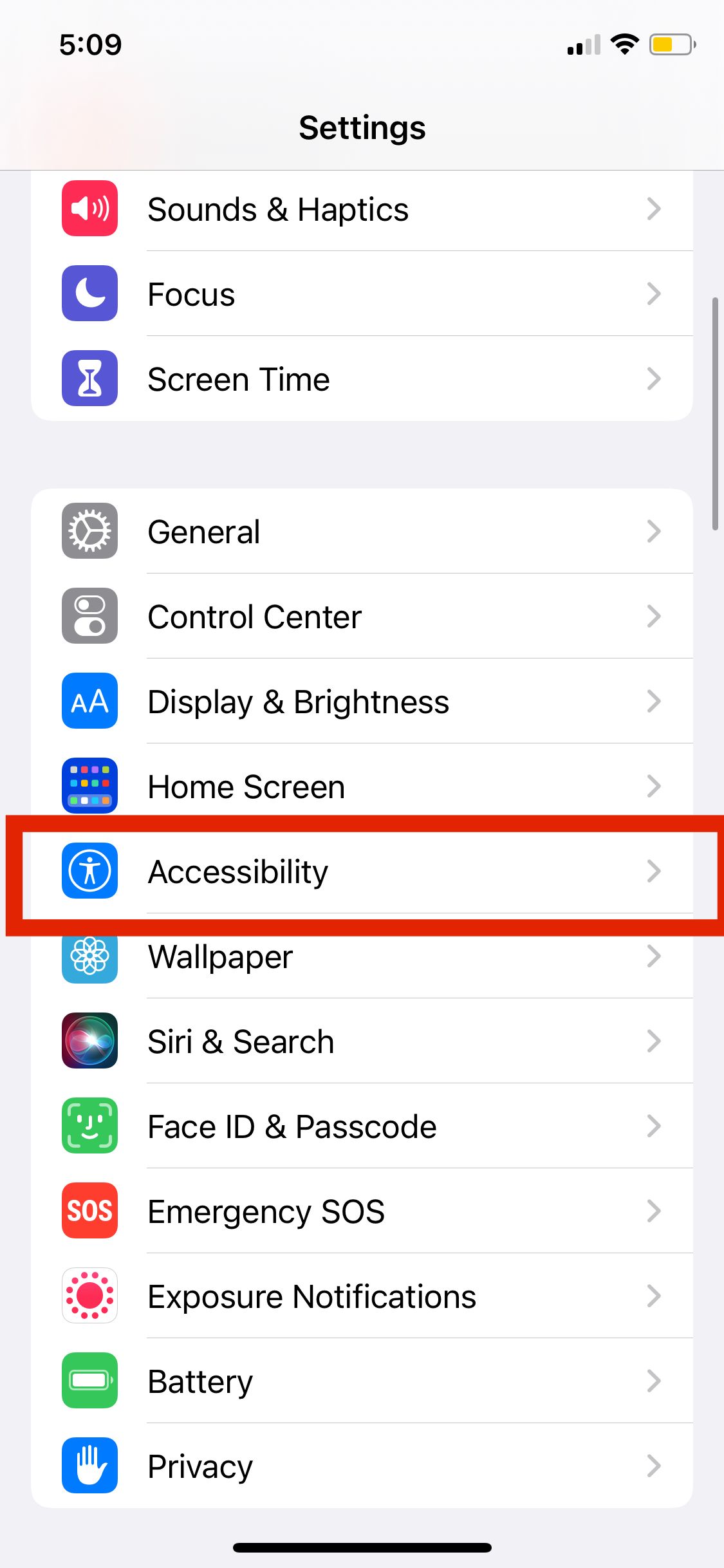 accessibility settings menu