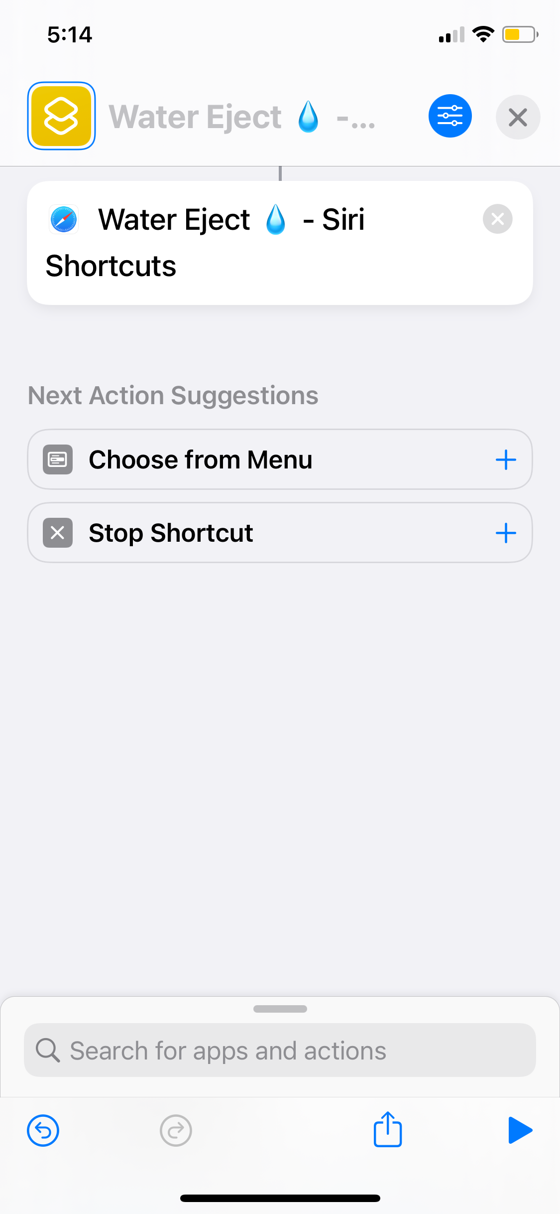 water eject shortcut menu