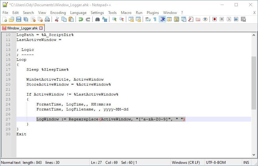 Cleaning up the active window&rsquo;s title with RegEx