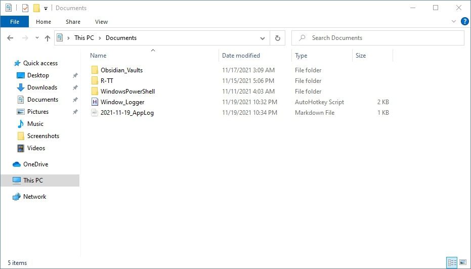 Window Log File created in the same folder as the script.
