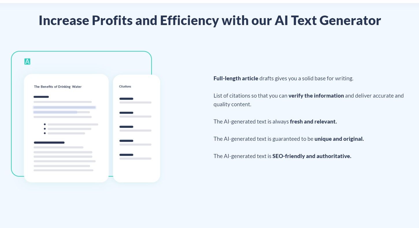 AI writer product page