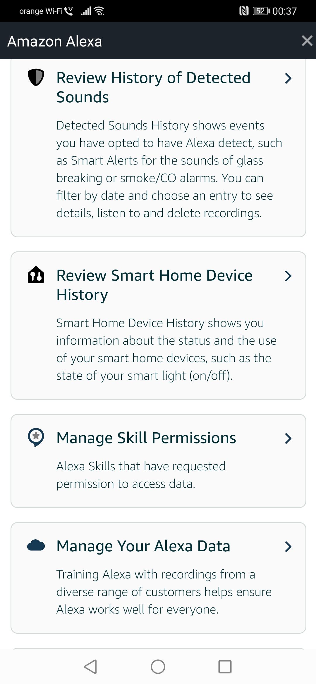 Amazon Alexa Privacy menu lower part