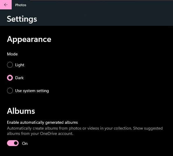 Appearance Settings of Windows 11 Photos App
