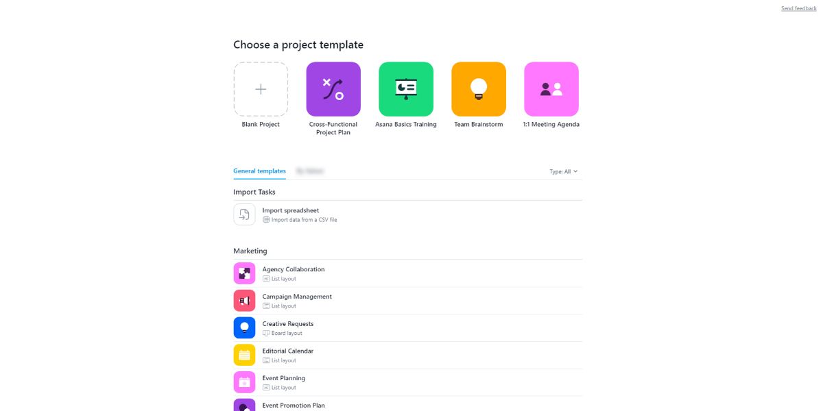 An image showing project templates on Asana