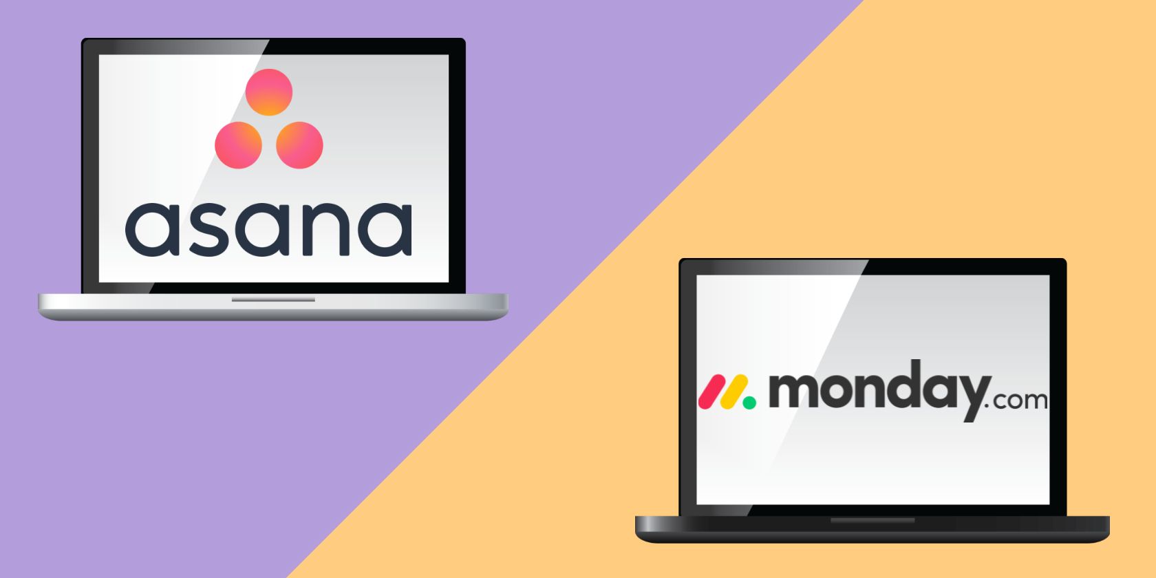 An illustration of Asana and monday.com logos and laptops