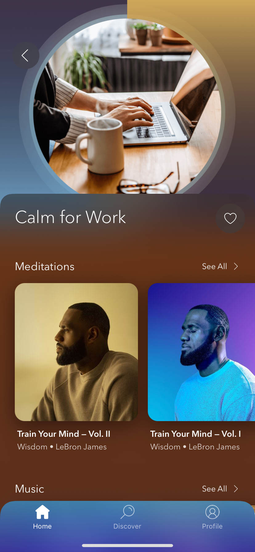 Image shows the Calm for Work section inside Calm