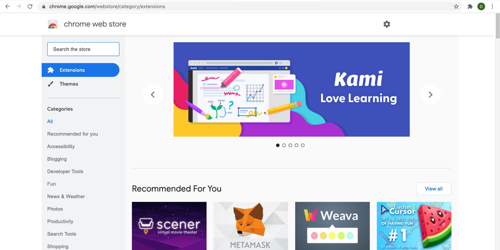 Chrome extensions store