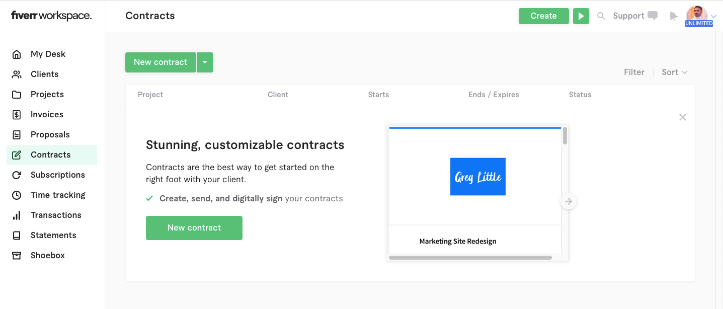 Screenshot showing a screenshot for Fiverr Workspace contract creation