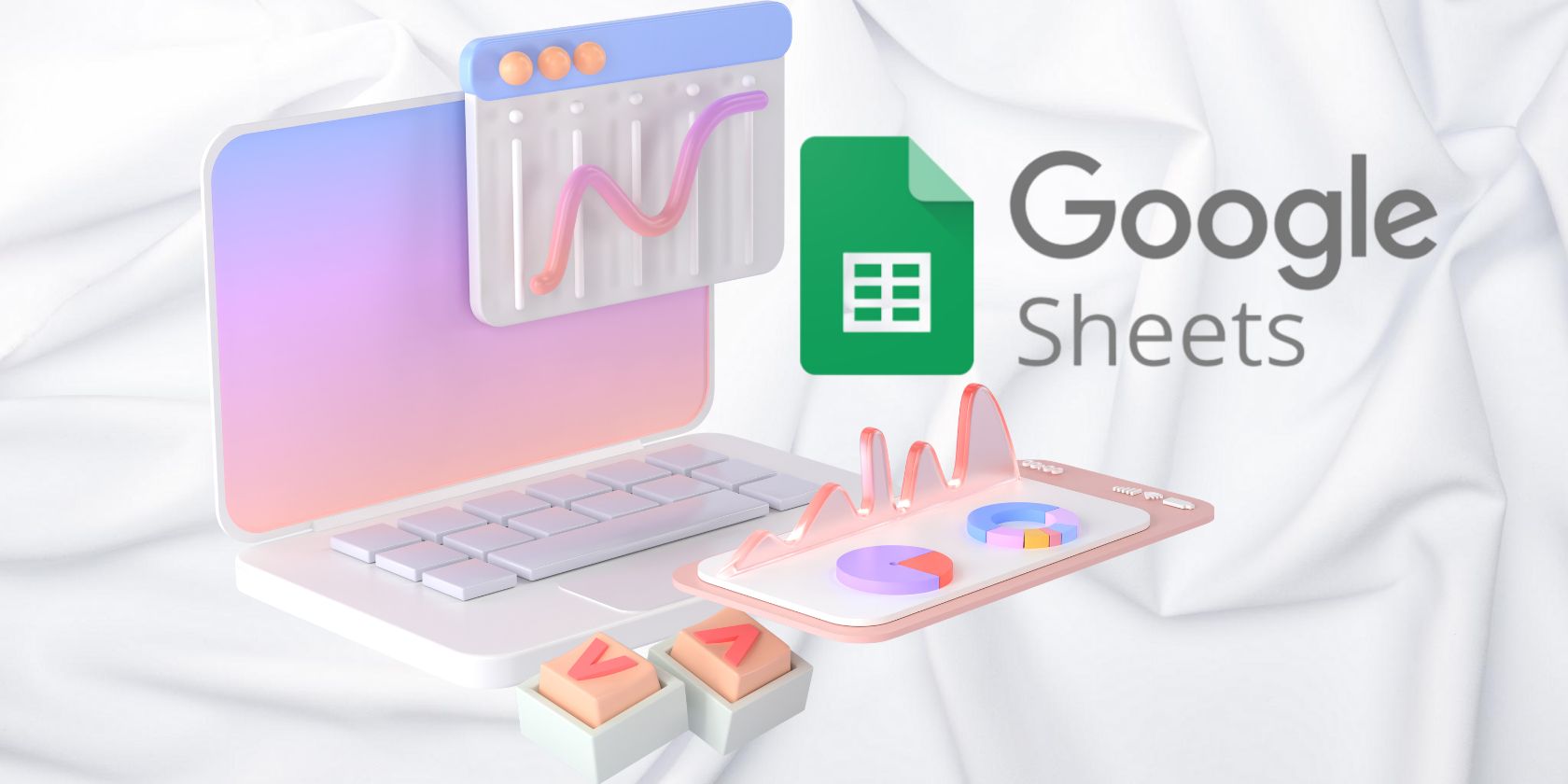 An illustration of laptop, data, visualization, and Google Logo