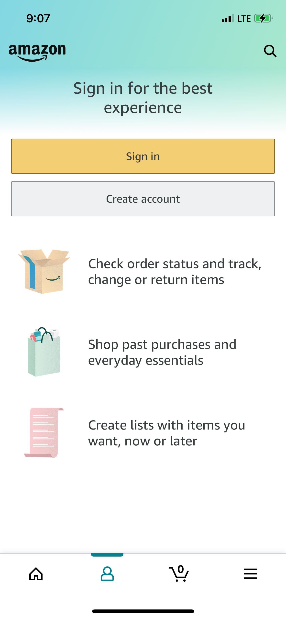 Create a new account Amazon for iPhone