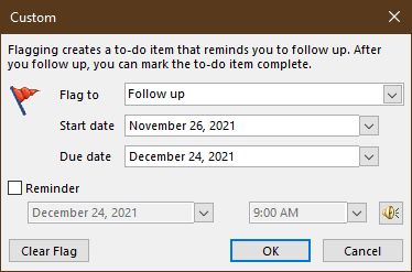 Custom flag options Outlook 365