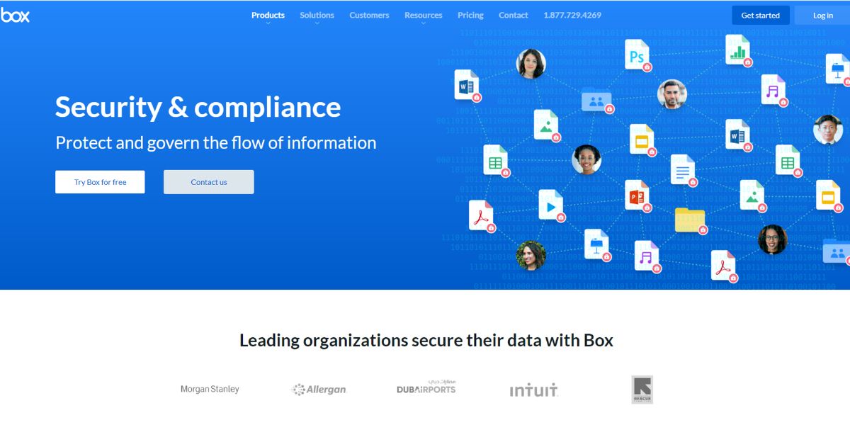 A visual showing that Box offer data security and data compliance