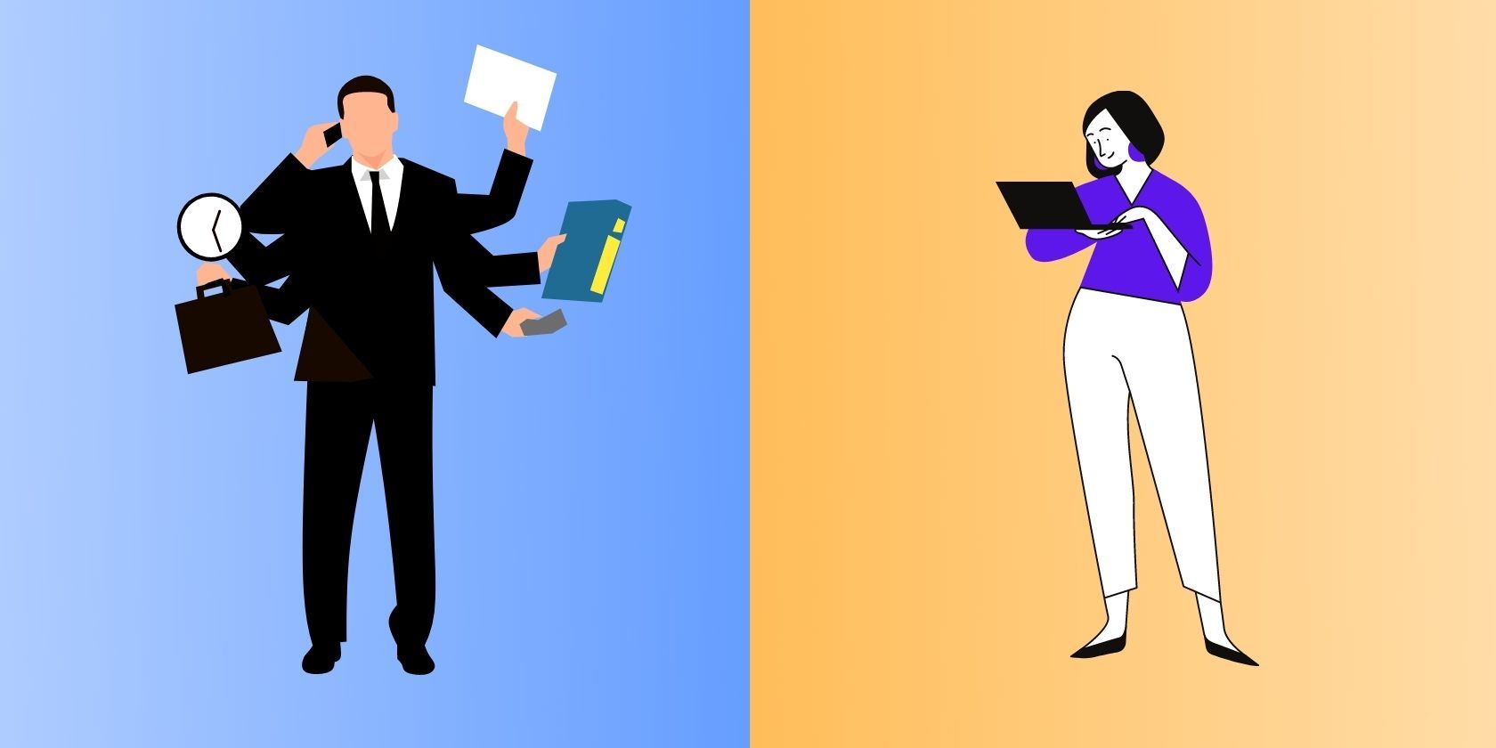 A vector image of two people side by side working