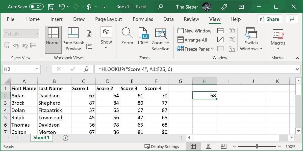 Excel Hloookup Function