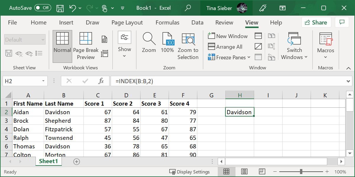 Excel Index Function
