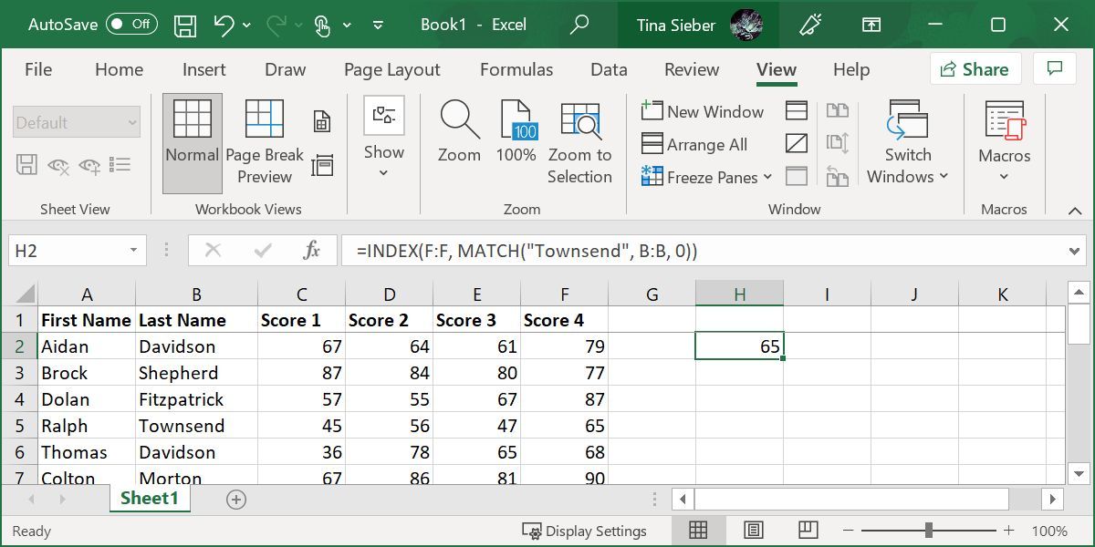 Excel Index Match Function
