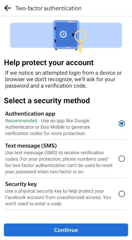Facebook Mobile Help Protect Your Account Select a Security Method
