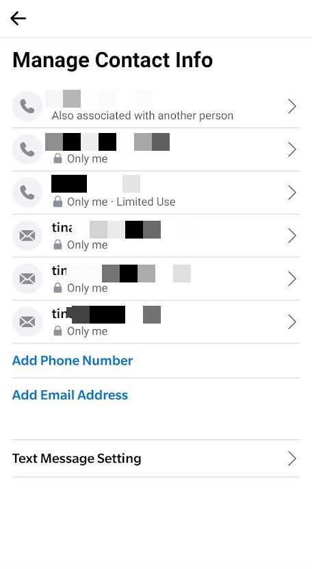Facebook Mobile Manage Contact Info
