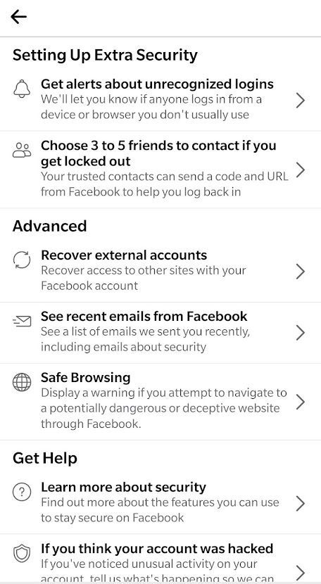 Facebook Mobile Setting Up Extra Security