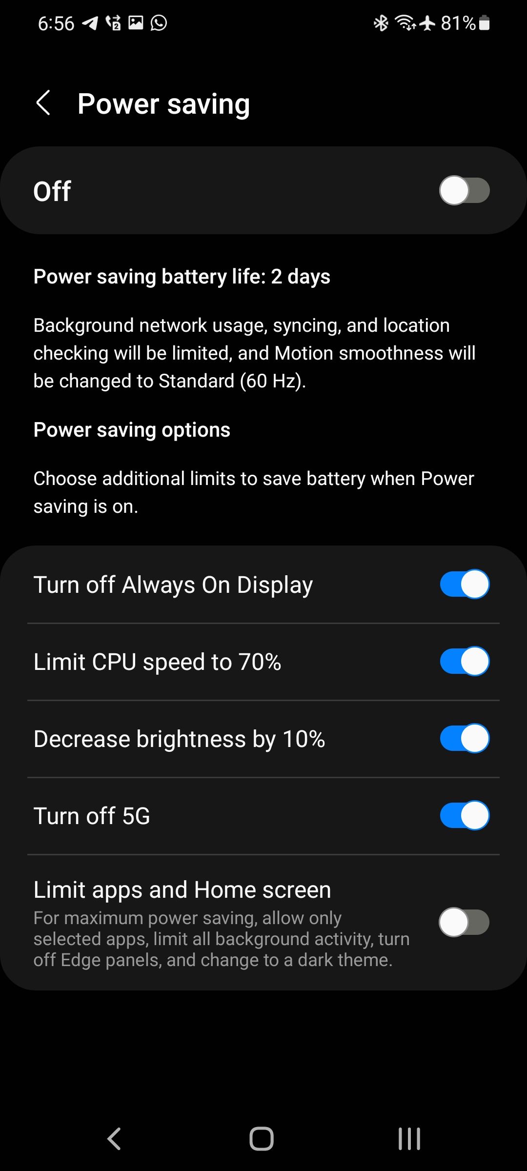 Galaxy S21 Power saving mode