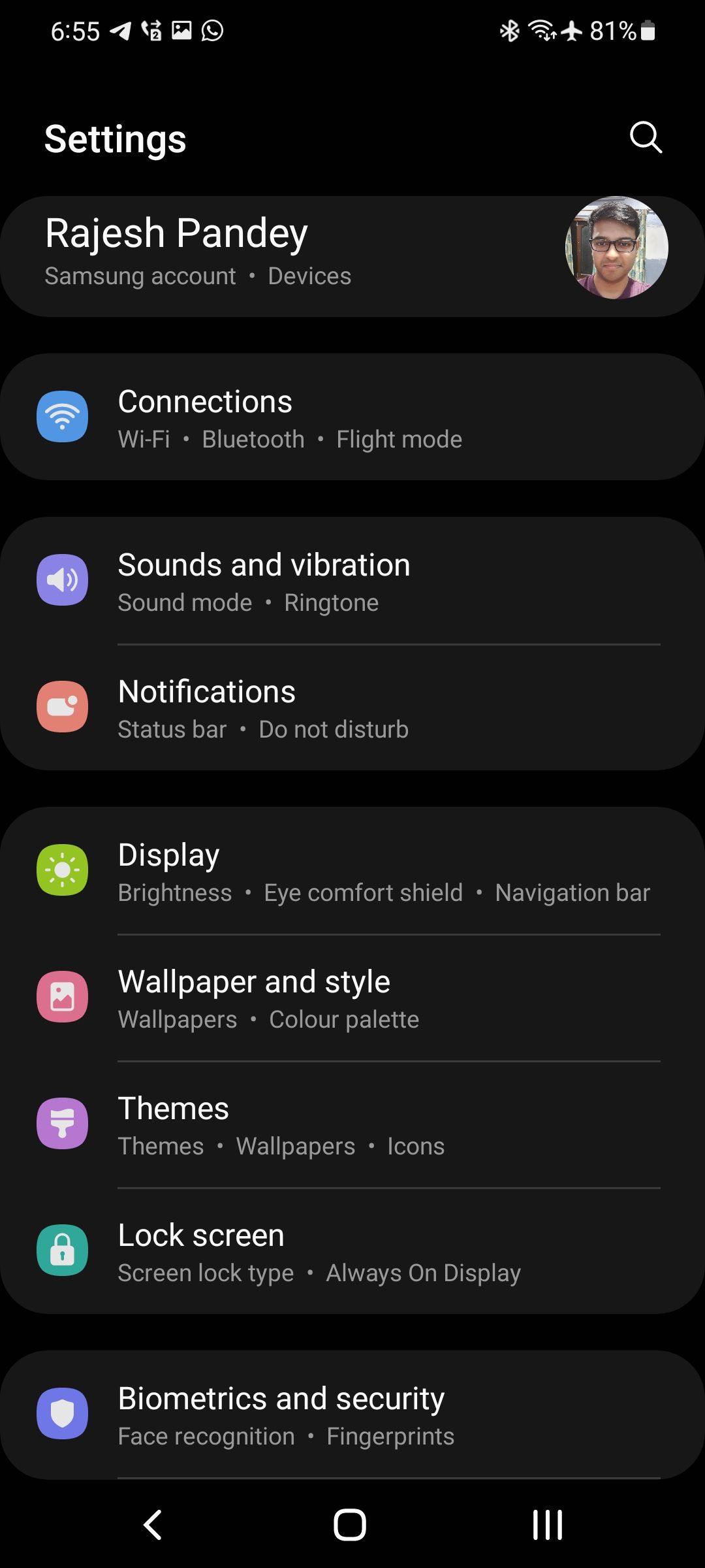 Galaxy S21 settings menu