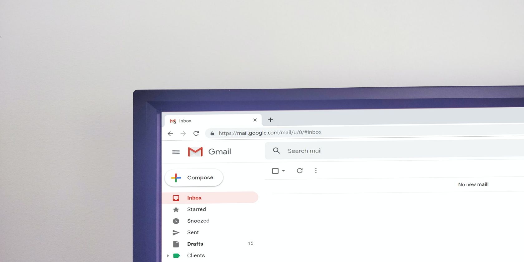 Image shows the top left corner of a computer screen that shows a Gmail inbox