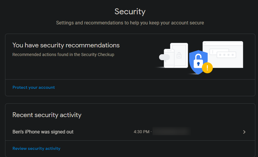 Google Account Security Events