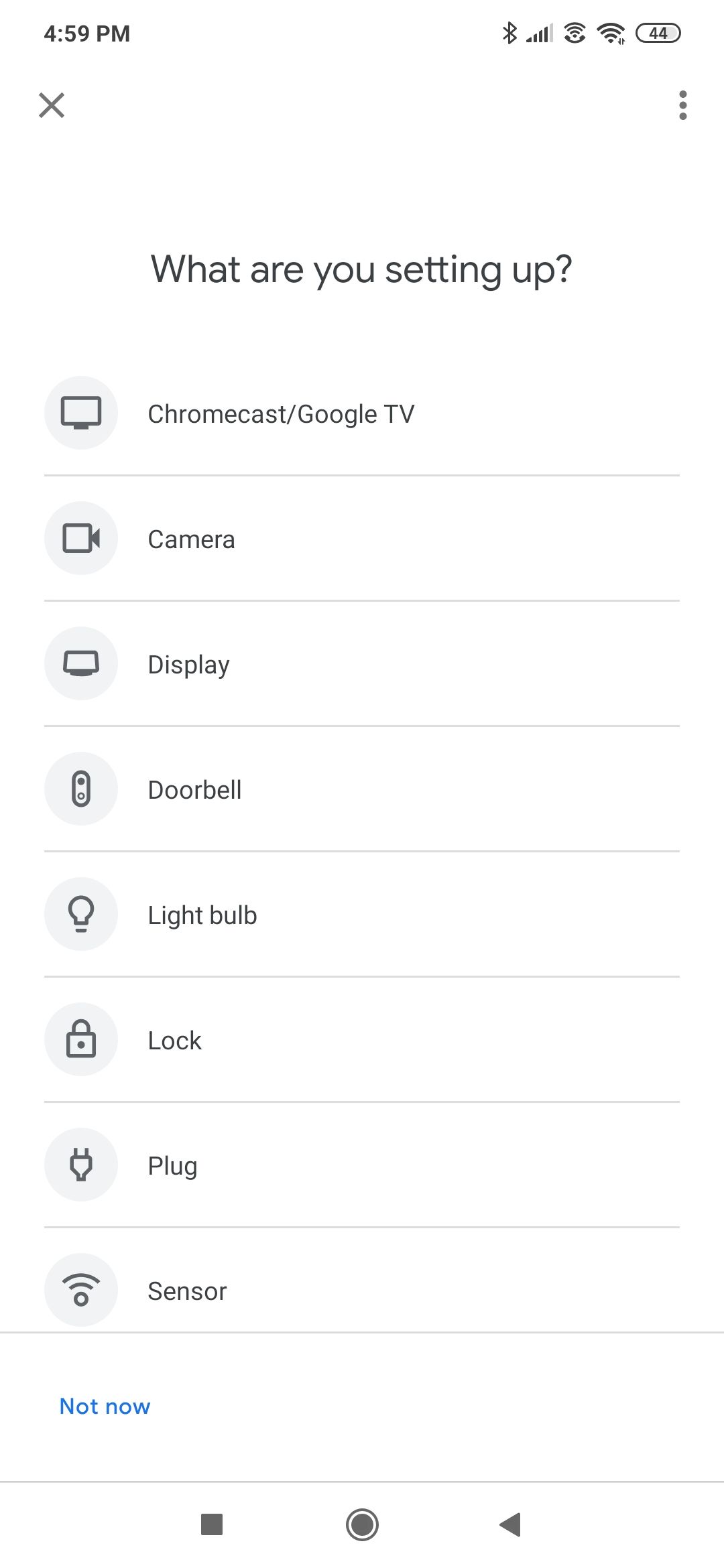 Device choices on the Google Home app