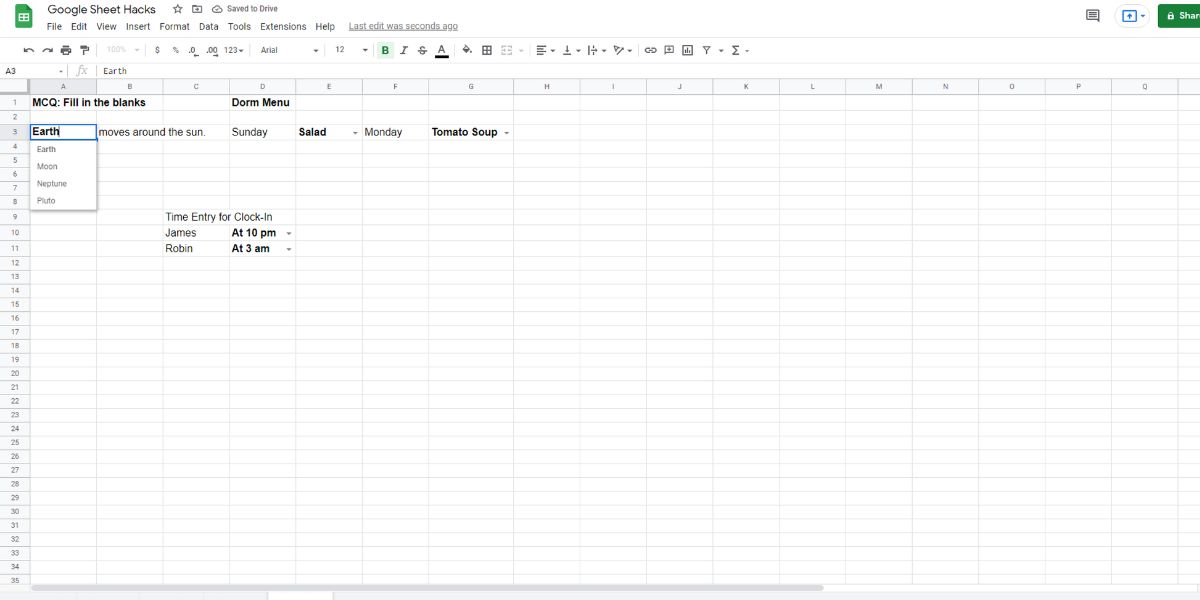 An image showing drop-down list in Google Sheets