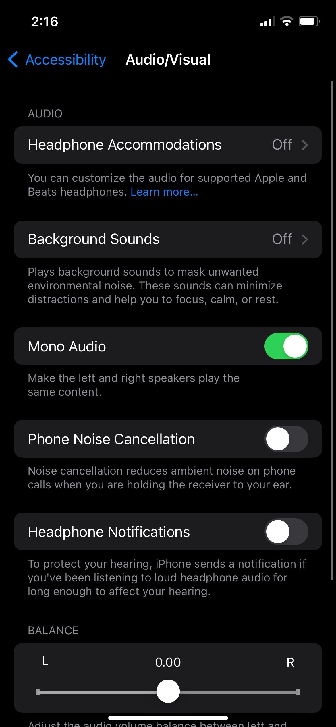 Headphone Accomodations Settings iPhone