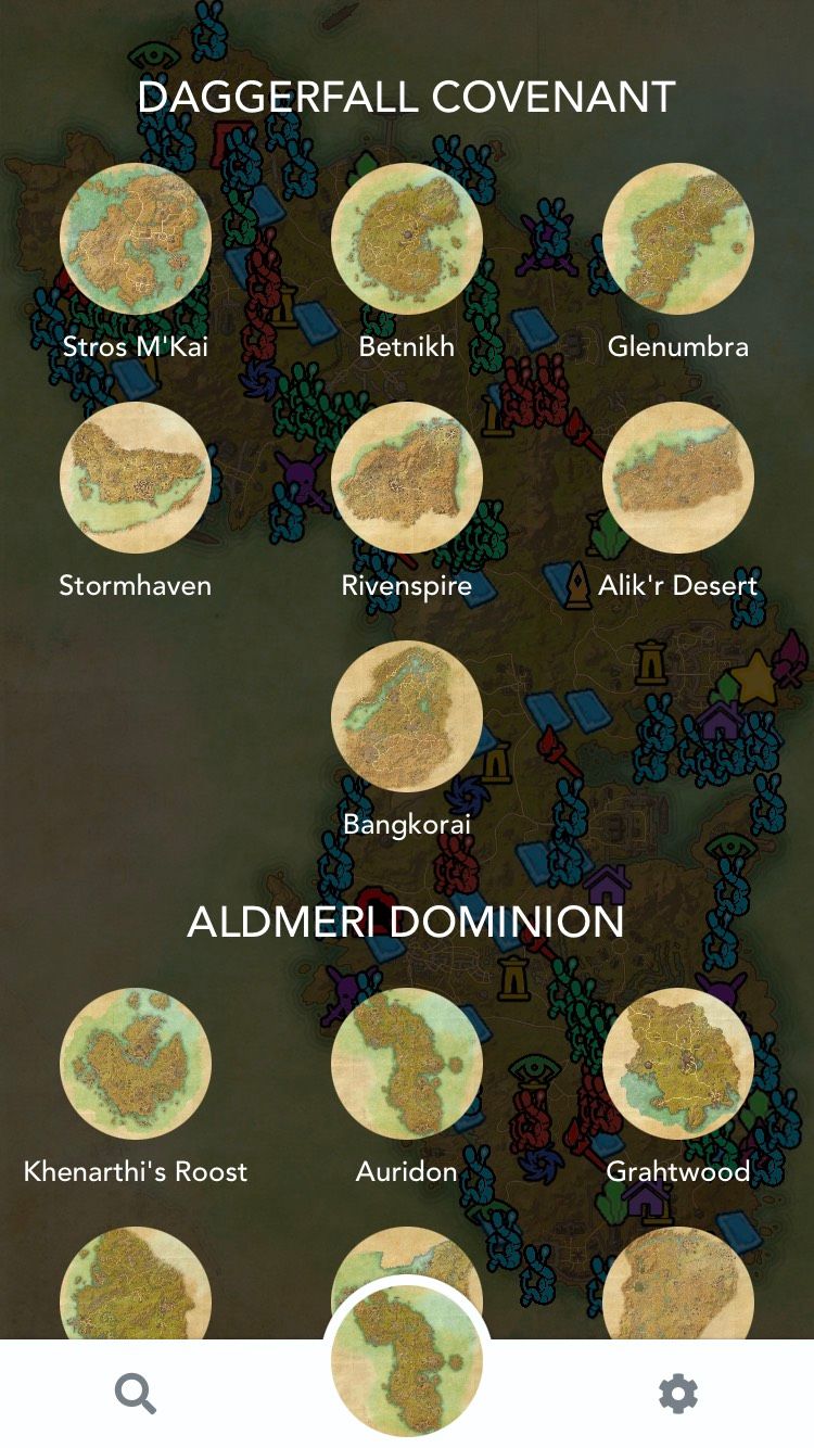 A screenshot of the different Regions on the ESO App by Andrew Carlton.