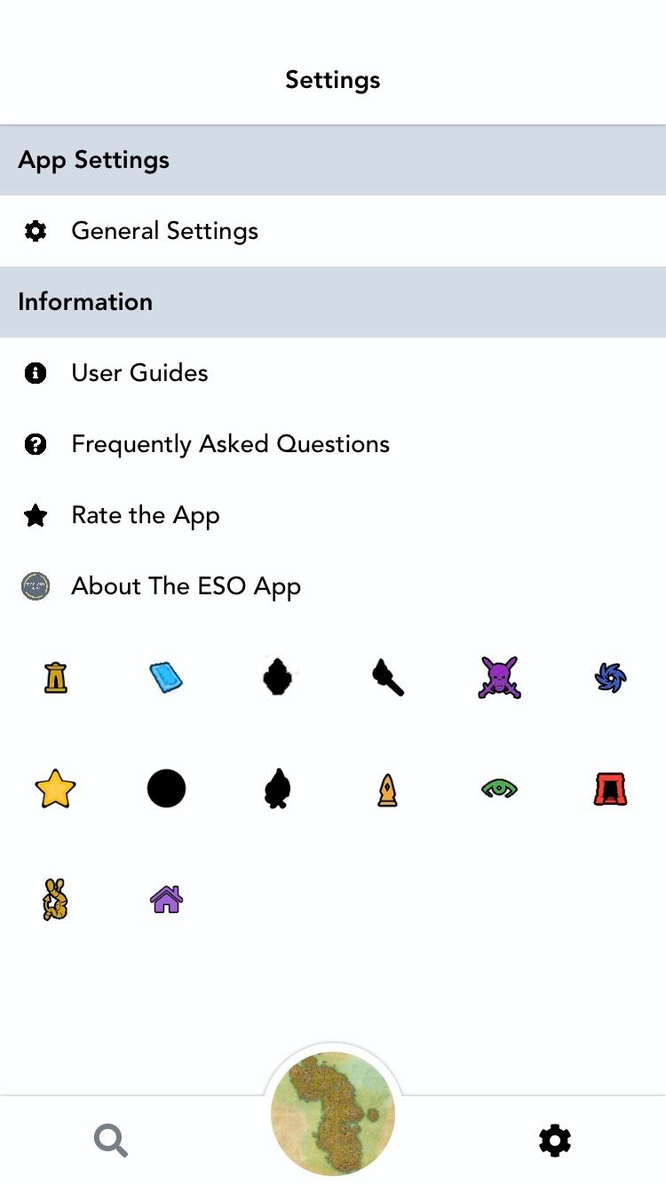 A screenshot of the Settings tab on the ESO App by Andrew Carlton. 
