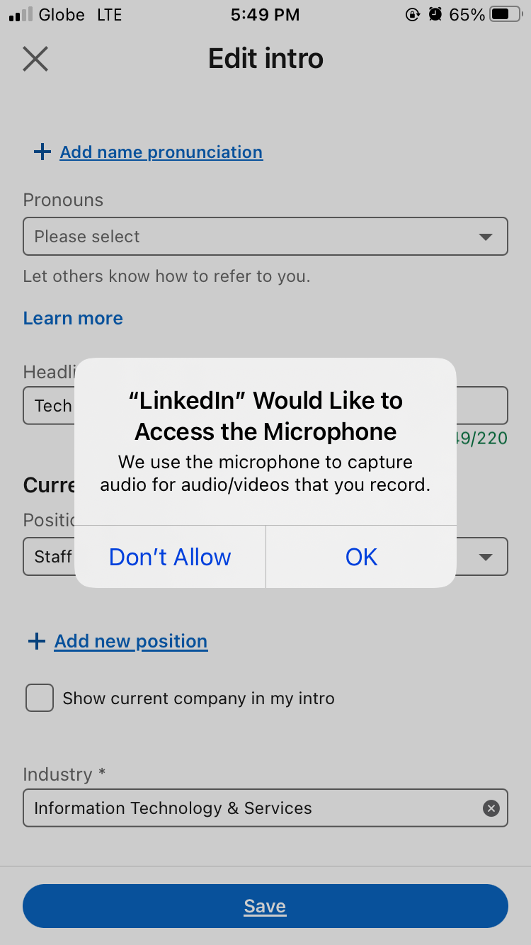 LinkedIn App Access to Microphone