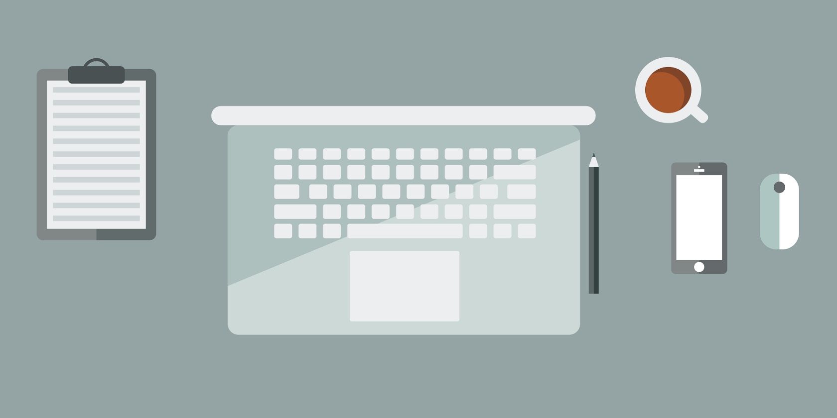 Illustration of Laptop, Checklist and Coffee On Gray Background