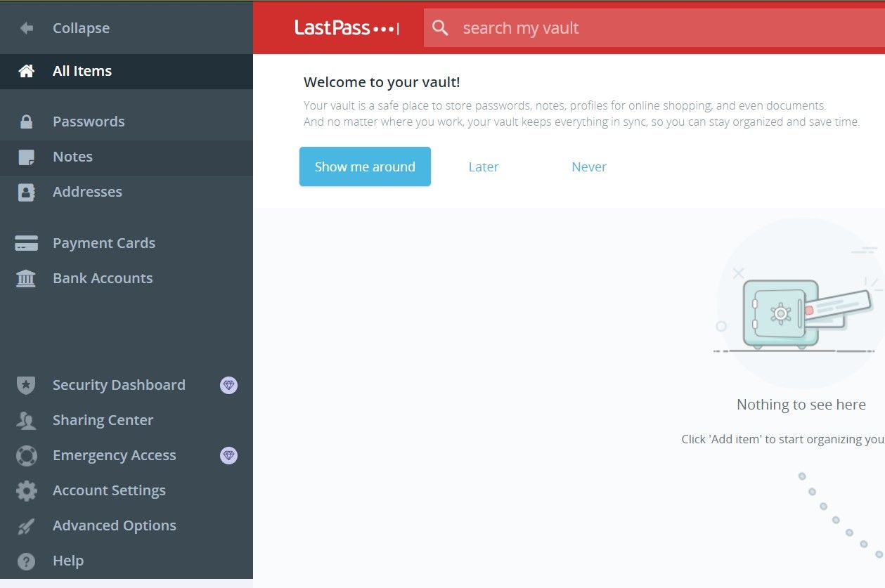 LastPass Chrome extension all items page 