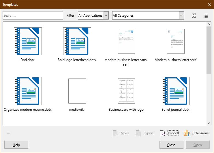 LibreOffice Writer Imported Templates from Microsoft Word