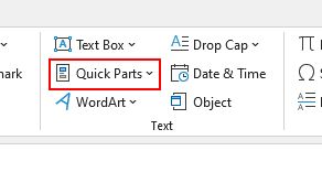 Location of Quick Parts menu in Outlook 365