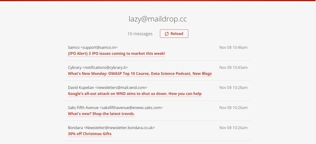Screenshot of MailDrop 