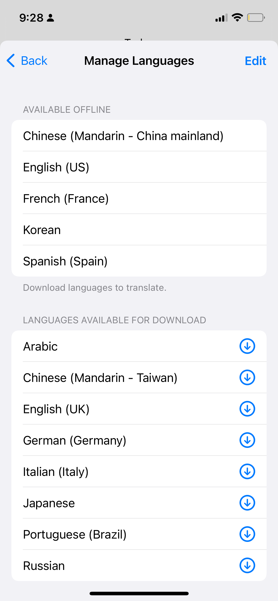 Manage Language for Translate App