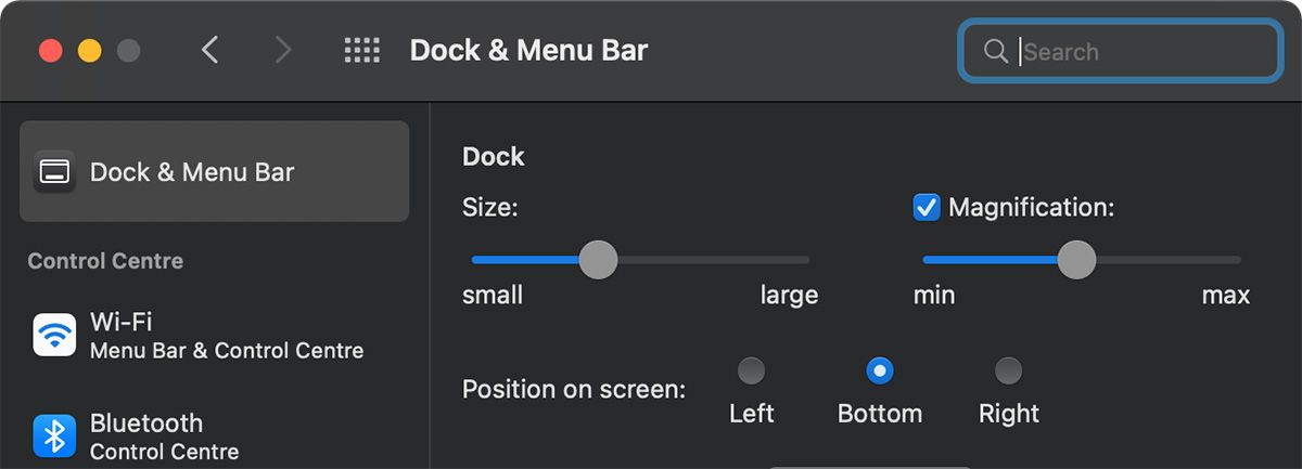 Dock Settings in macOS