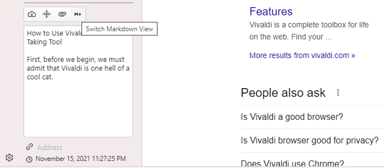 Markdown editor mode in Vivaldi