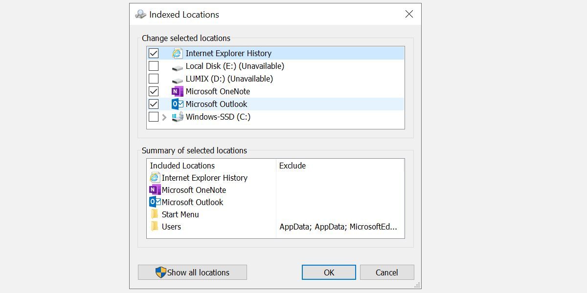 Outlook Indexed Locations